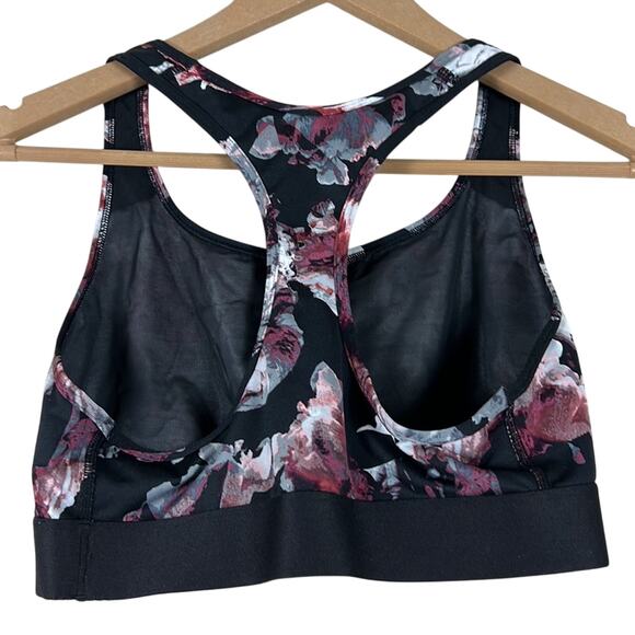 Victoria’s Secret Sports Bra Womens L Black Floral Racerback Medium Impact Gym - Picture 2 of 2